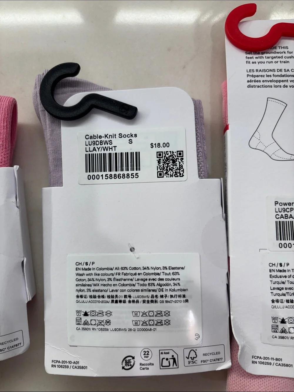 lululemon Sock Trio NWT - Power Stride, Cable-Knit & Daily Essential Set, Small
